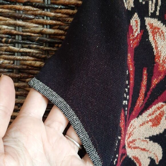 Anthropologie Knitted & Knotted Moretta Silk Floral Sweater Dress Medium Black - Picture 4 of 8